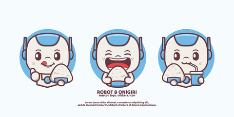 cute design cartoon robot with japanese food onigiri