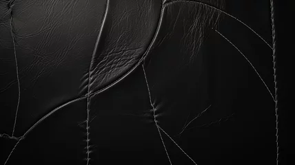 Fotobehang white stitching on black leather one line photography © benjawan