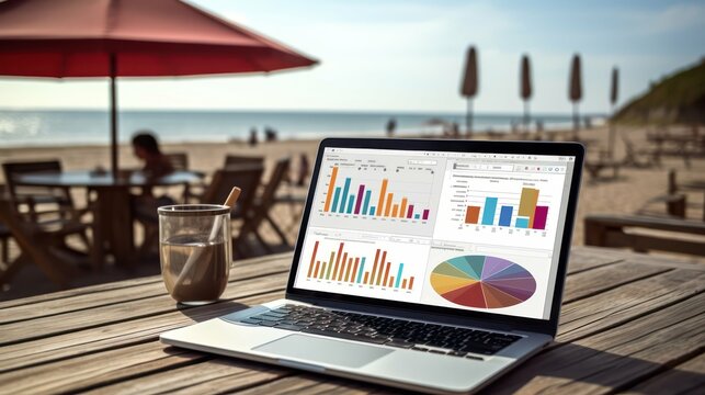Notebook Showing Growth Metrics at the Beach