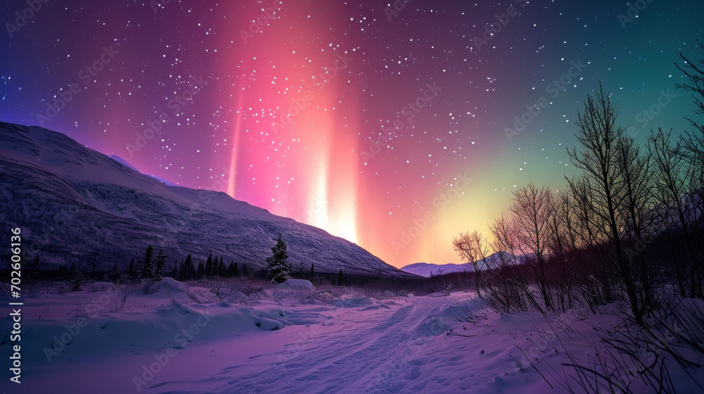 Wall mural Northern sky aurora polar landscape nature snow space night light