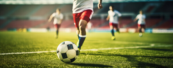 Obraz premium A close up professional footballers foot with football ball.