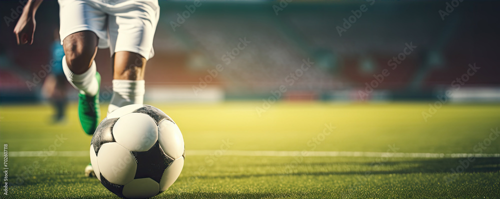 Wall mural a close up professional footballers foot with football ball.