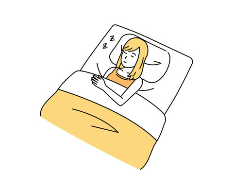 recommend clip art: 就寝、布団で寝る若い女性のイラスト