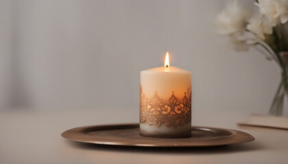 Room decor. Candle on the table
