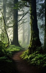 Image of an Enchanting Forest Path in Fog