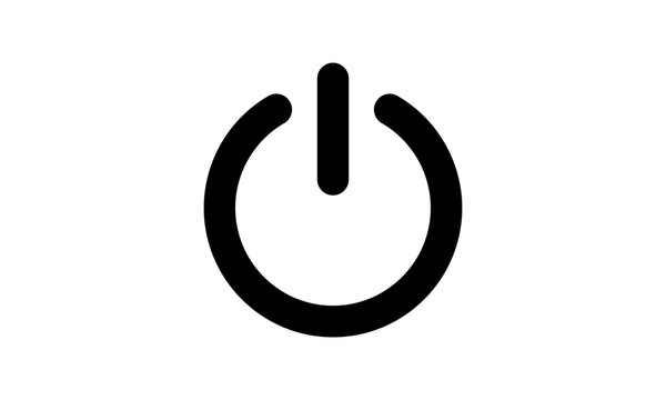 This is a round power button icon, a web symbol for on/off switch, energy control, or computer start/stop, shown as a shiny vector illustration on a white background