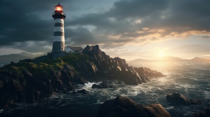 Remote Island's Majestic Lighthouse Scenery