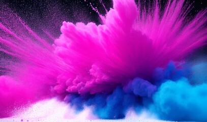 Explosion of pink and blue powder. Freeze motion of color powder exploding from AI Generative