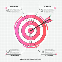 Trendy infographic design in the form of a dart board. Modern chart design with 4 stages for achieving business success.