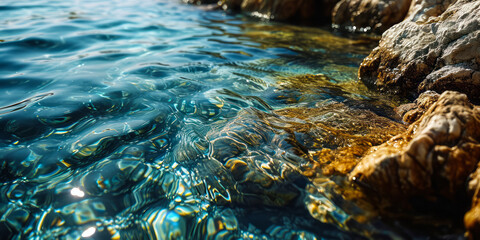 Calm aqua waters gently rippling in a serene pool, creating a tranquil and soothing texture for backgrounds or design