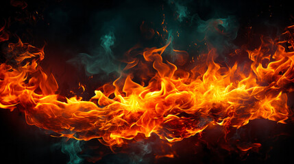 Intense and vivid flames consuming the darkness, perfect for representing fiery passion or a dramatic event