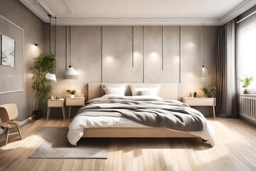 bright and brand new interior of european bedroom