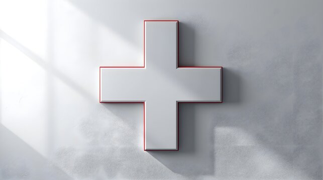 Rotes Pluszeichen in minimalistischer Abstraktion auf wei&szlig;em Hintergrund