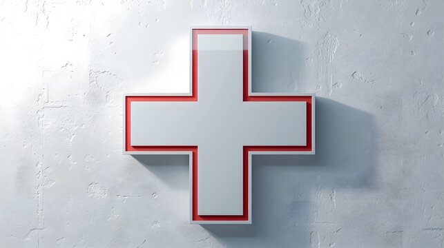 Rotes Pluszeichen in minimalistischer Abstraktion auf wei&szlig;em Hintergrund