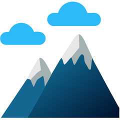 Mountain icon with blue sky and clouds, vector illustration in flat style