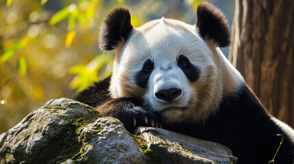 Obraz premium Close ups of pandas in the bamboo forest