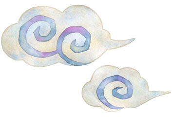 和柄の雲(雲文様)の水彩イラスト
