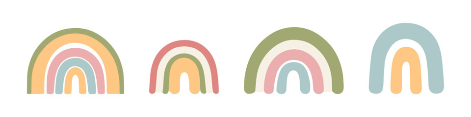  vector set of rainbows in soft bed colors for children's books, decor and cards