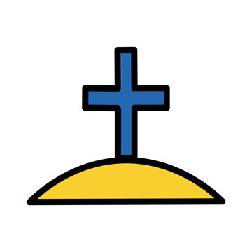 blue cross on yellow hill