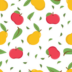 Fruit pattern.Yellow pear and red apple. Simple vector seamless background. Minimalist print. Autumn design suitable for textiles and packaging.