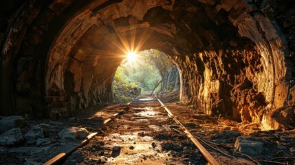 Naklejka premium Light at the End of a Tunnel: Hope Metaphor