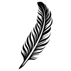 Obraz premium Black fluffy feather. Hand drawing vintage art realistic quill feathers for pen detailed isolated vector elegant silhouette sketch bird plume set