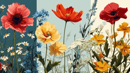 Retro Flower Card Designs in Pastel Shades