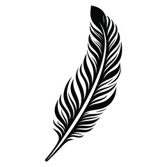Obraz premium Black fluffy feather. Hand drawing vintage art realistic quill feathers for pen detailed isolated vector elegant silhouette sketch bird plume set