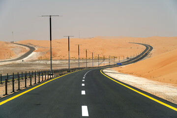 Panoramic Road View at Liwa Desert in Abu Dhabi