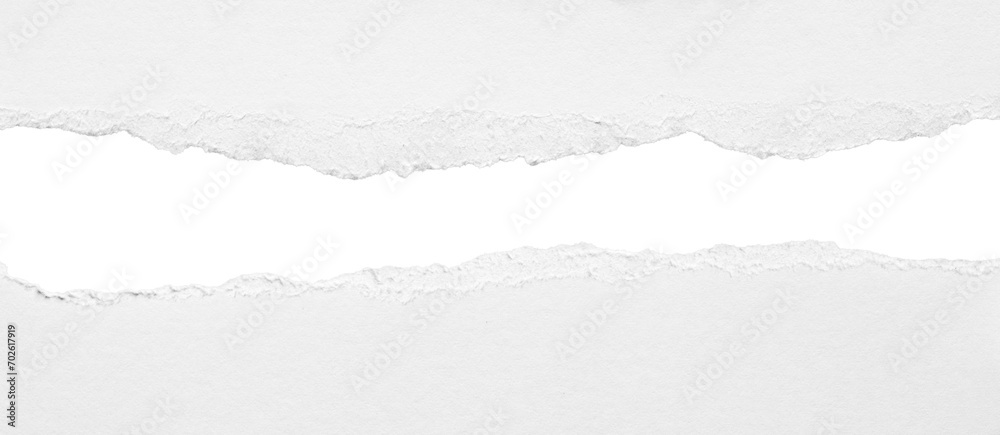 Wall mural torn blank pages with uneven texture edges. set of ripped white paper sheets png isolated on transpa