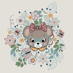 vector cute bear with beautiful floral background