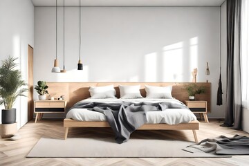 modern bedroom interior in minimal Scandinavian style