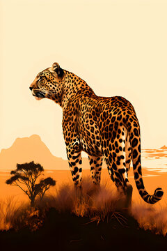 Full body photo of cheetah in the desert. High quality
