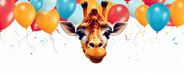 Funny cartoon giraffe on white background.