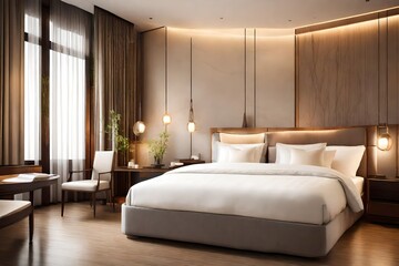 Elegant and comfortable home & hotel bedroom interior.