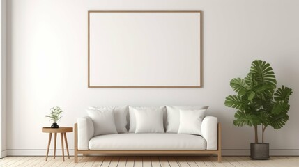 Modern Living Room Brown Sofa and White Frame Mockup