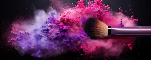 Pink purple powder explosion with makeup brush,
