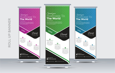 Roll up banner design template,modern x-banner,agency roll up banner design or pull up banner template,editable roll-up banner vector,Agency stands roll up banner design stands template layout with 3 