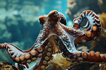  octopus in the sea  - obrazy, fototapety, plakaty