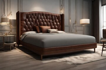3d of a leather and fabric upholstery bed furniture design