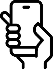 Cellphone in hand line icon isolated on transparent background