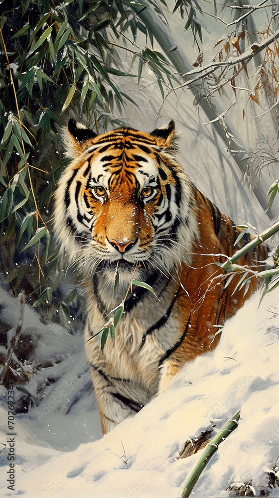 Poster Portrait of a tiger in the snow