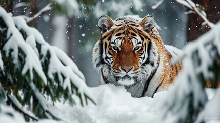 Fototapeta na wymiar Portrait of a tiger in the snow