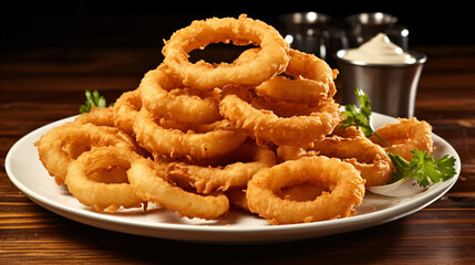 Fried onion rings on a platter