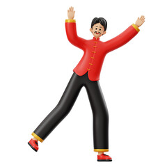 3D Chinese Man Character Happy Illustration