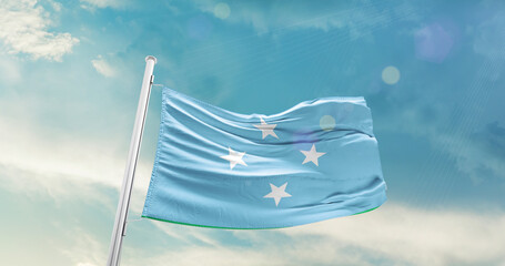 Micronesia national flag cloth fabric waving on the sky - Image