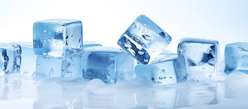 A pile of cold blue ice cubes