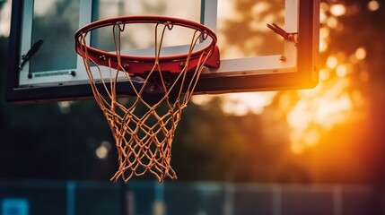 Basketball hoop on a basketball court. Close-up of a basketball hoop. - obrazy, fototapety, plakaty