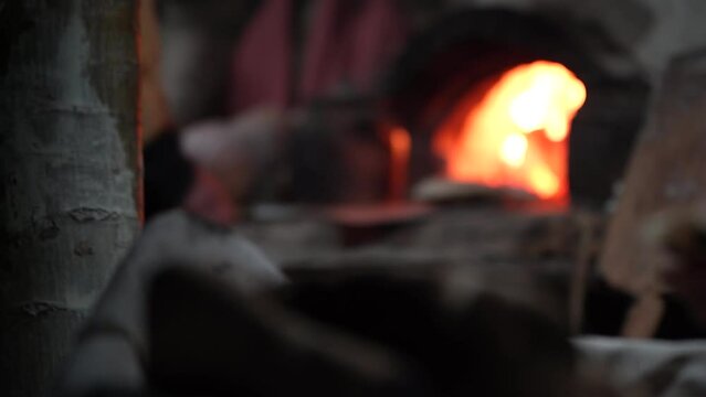 Bread Oven Traditional Setting, Simit Breads are Baked Over an Open Flame, Ancient Medieval Village Ambiance