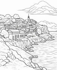 coloring page greece, town in the city